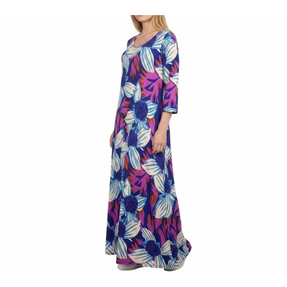 Soft Surroundings Serena Maxi Dress Womens 2X Blue Floral Jersey Boho Resort